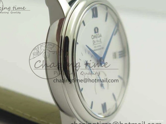 0106 Fashionable De Ville Prestige Real Power Reserve SS TW 1:1 Best Edition White Dial Blue Markers On Leather Strap A 8094